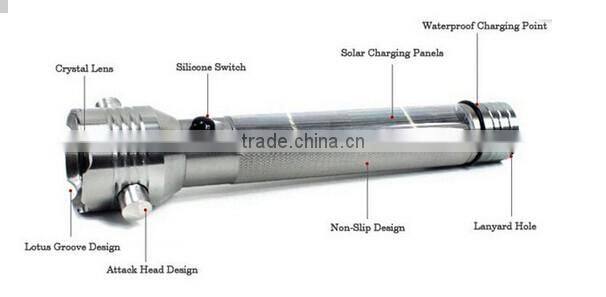 Powered Rechargeable Aluminum Alloy Solar Flashlights For Sale