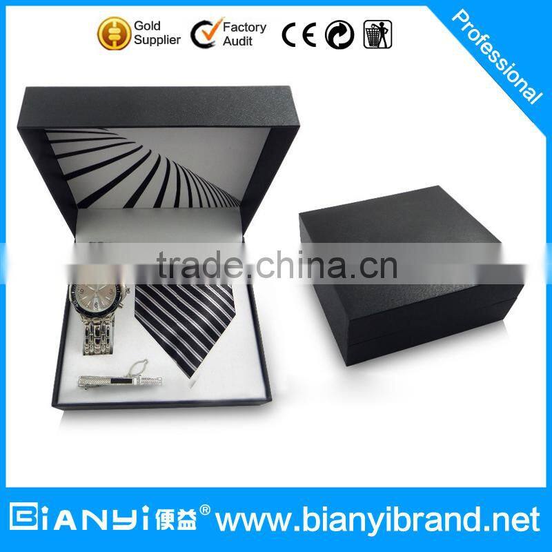 High quality silk tie men's real silk jacquard printing and Stainless Steel Wrist Watches with tie cliper For Men