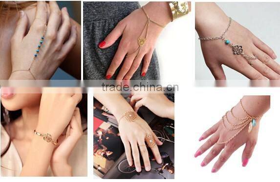 New charm Hot Selling Fashion Turquoise Gold Chain ring Cuff Bracelet
