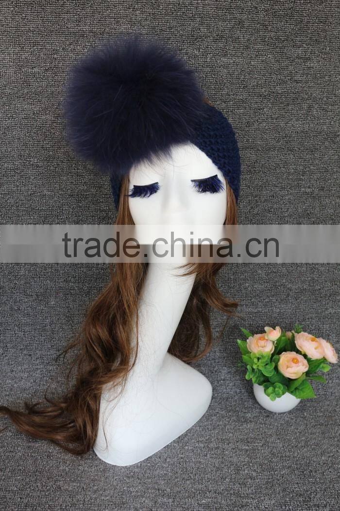 Colourful Genuine Big Raccoon Fur Pompom Women Makeup Headband