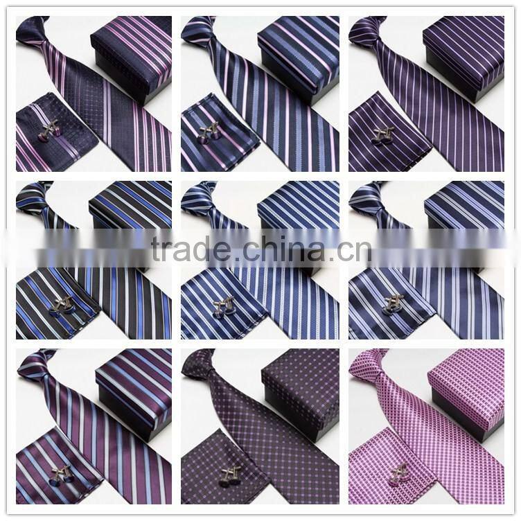 Fashion Stripe Microfiber Mens Tie Handkerchief Cufflink Sets