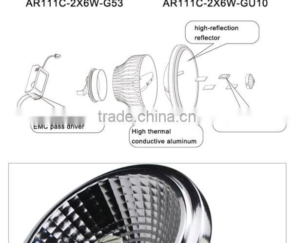 Epistar cob dimmable gu10 led AR111,12v g53 led lamp g53, gu10 led cob ar111 dimmable 13w 15w AC100-240V spotlight