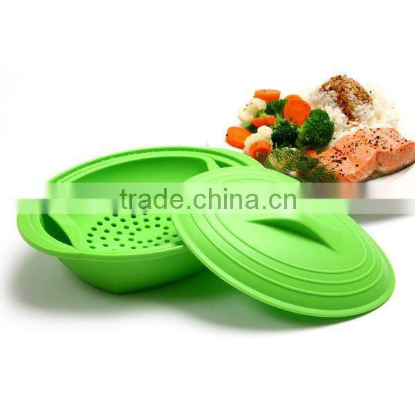 Food grade portable microwave silicone food steamer