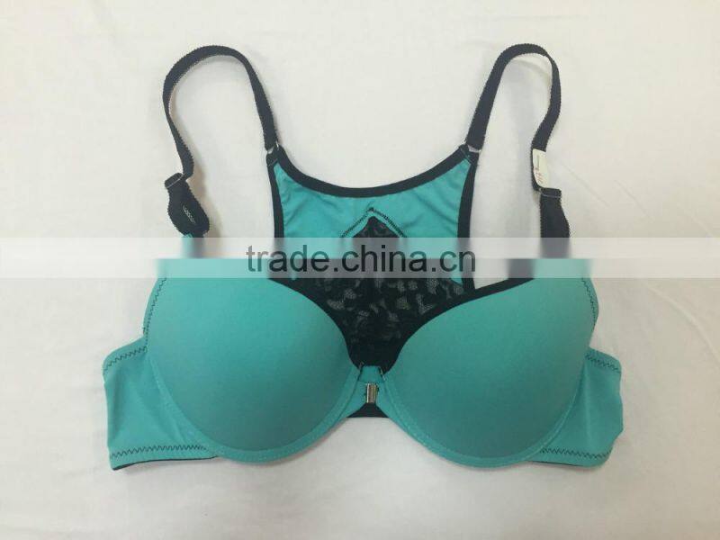 2016 Most Fashion V Shape Underwear Girls Sports Front Closure Bra With Black Lace
