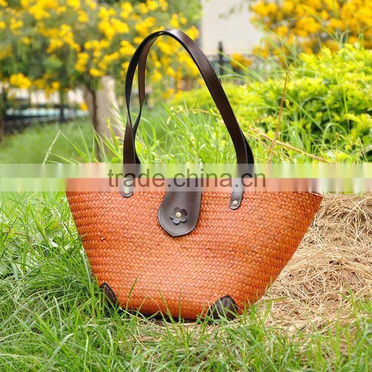 Hot selling handbag straw thailand handmade straw bag for women vacation beach bag
