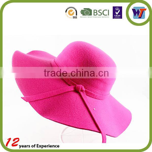 High Quality Pure Colour Design Wool Cap Felt Sombrero Hats With Silk Ribbon