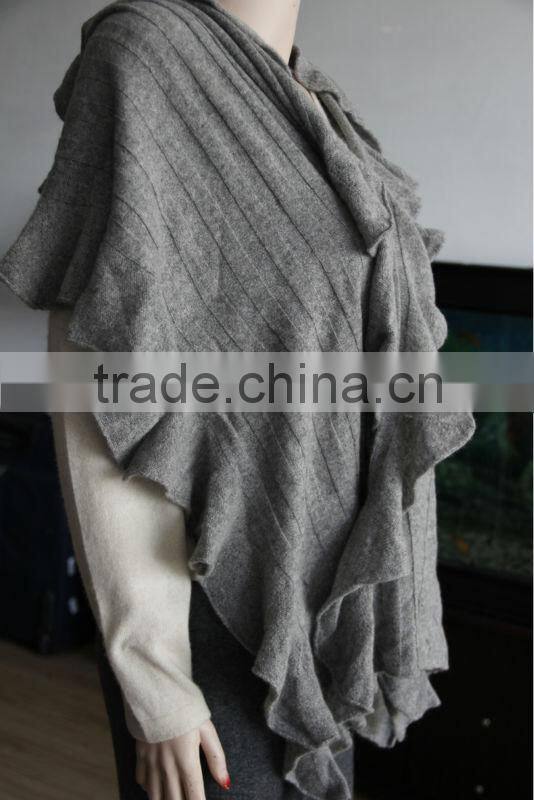 Ruffled Pure Cashmere Knitted Scarf
