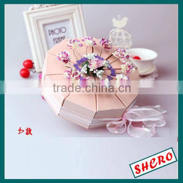 Cake Shape Wedding Candy Box With Ribbon