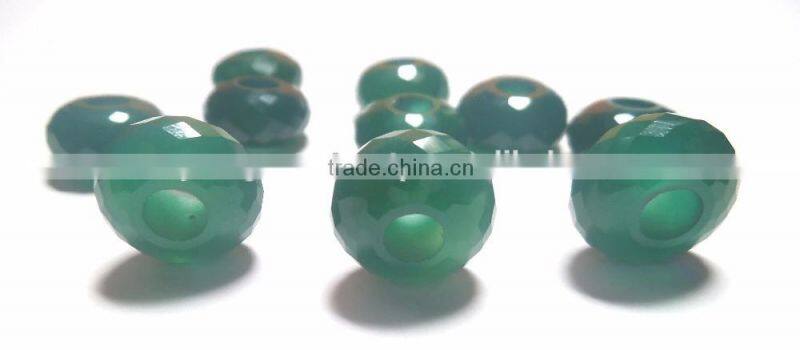 Genuine Green Onyx Faceted Handmade Roundel Big Hole Beads