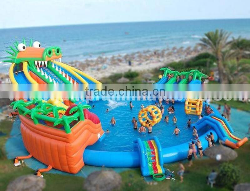 adults and kids water playground games inflatable pool with slides combined