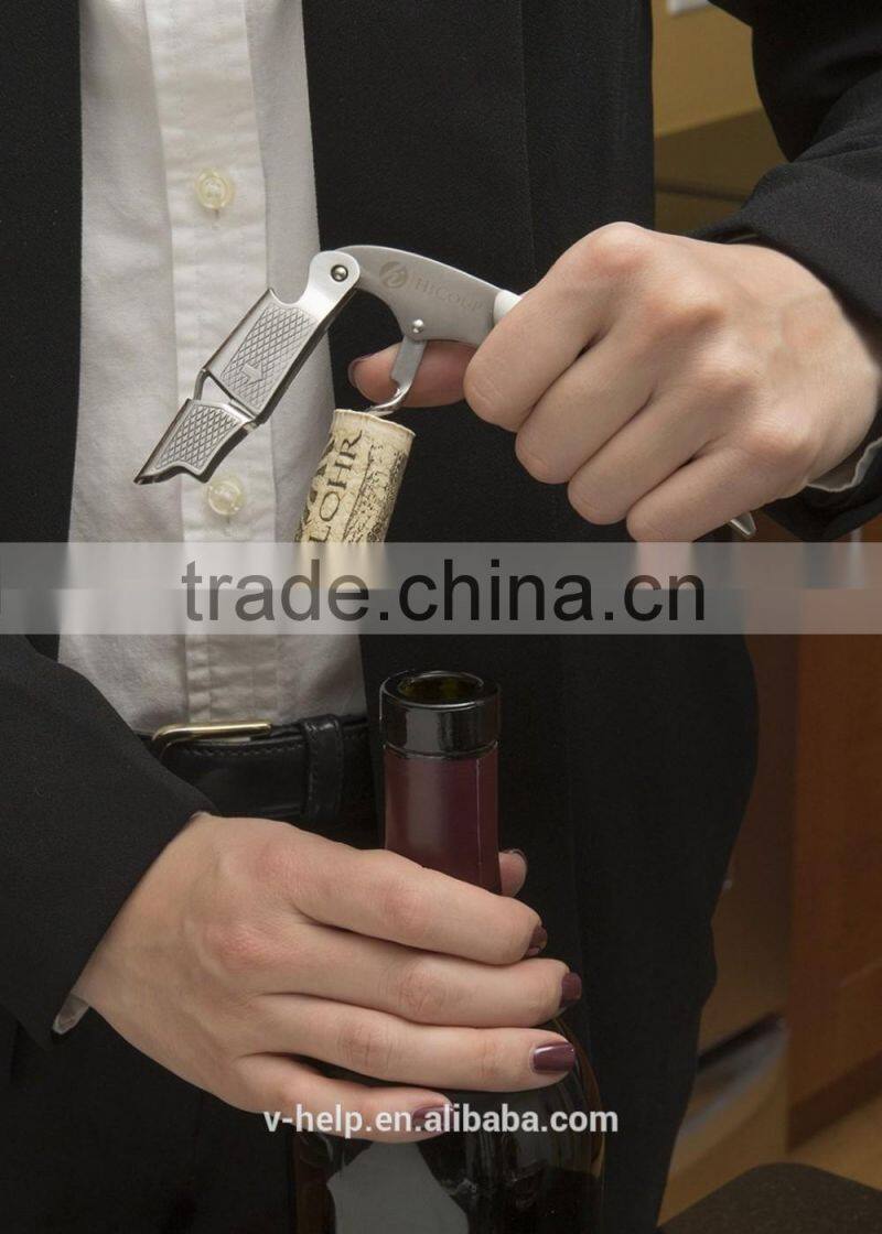 Premium Stainless Steel & wooden handle Waiters Corkscrew: All-in-one Wine Opener, Foil Cutter & Bottle Opener