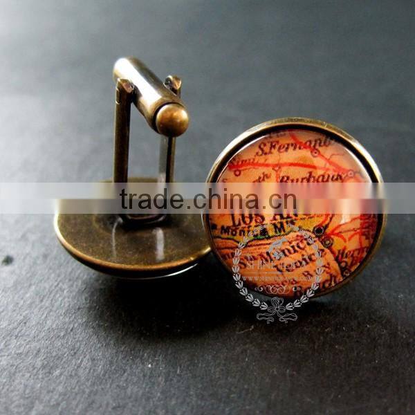20mm vintage antiqued bronze Los Angeles old map art collage glass cabochon round cufflinks fashion wedding cuff links 6600041
