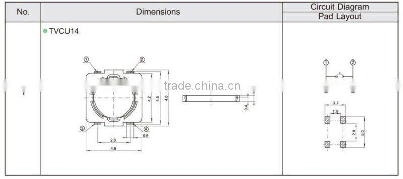 FTVCU14 smt membrane crystal glass touch switch