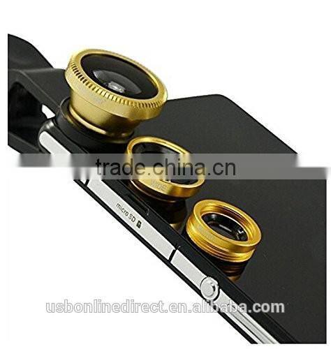 Fashionable 3 in 1 clip-on camera adapter optical microspur fisheye wideangle lense for mobile phone