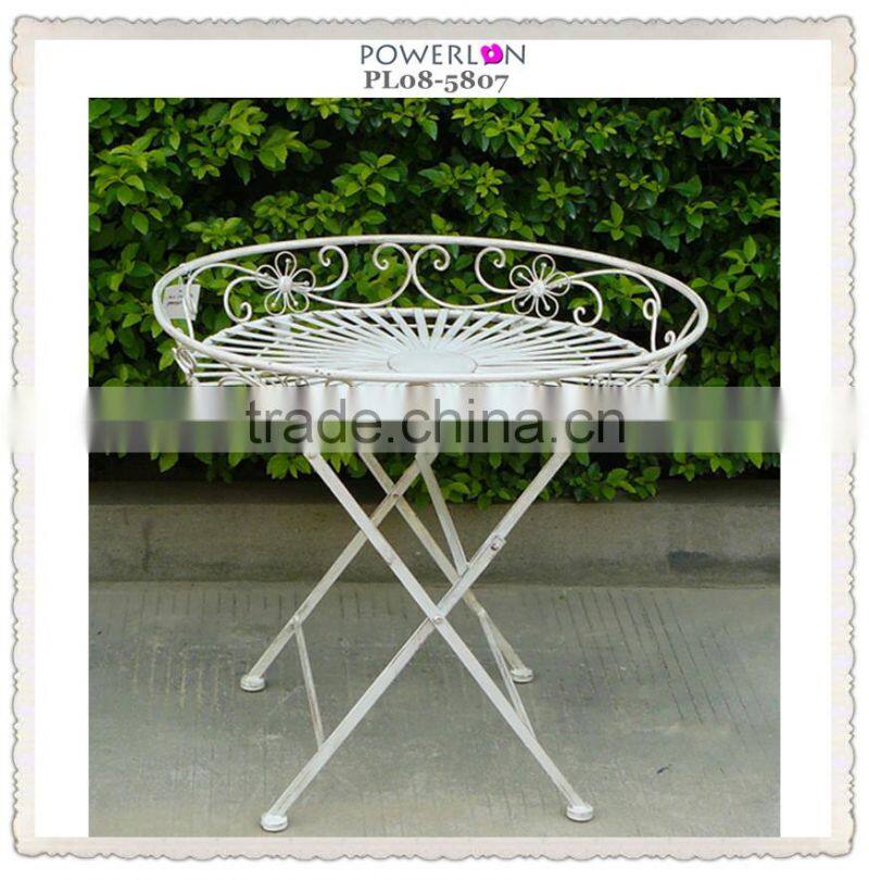 outdoor antique white metal tray table