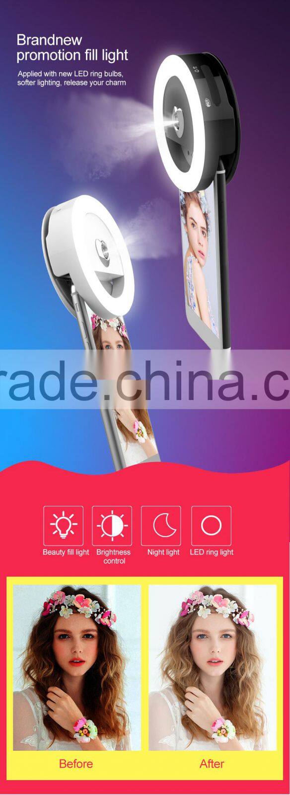 RGKNSE led rechargeable selfie ring light with water mist