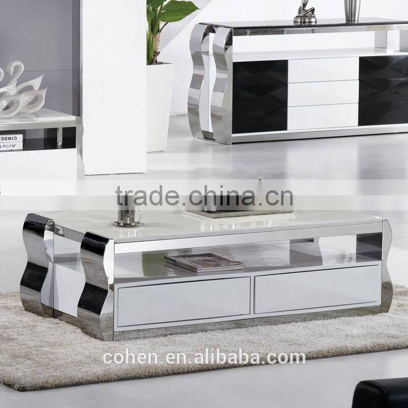 european design modern mdf stainless steel marble top coffee table