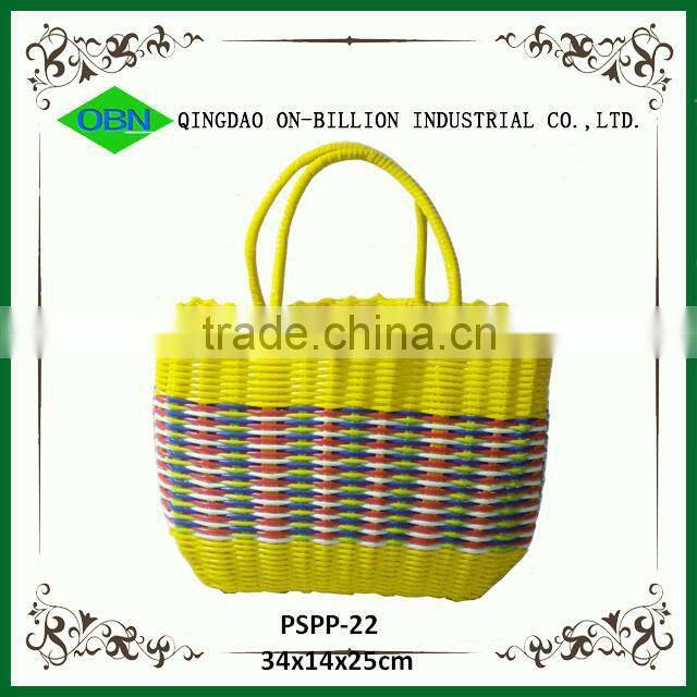Colorful plastic woven handbag plastic shopping basket