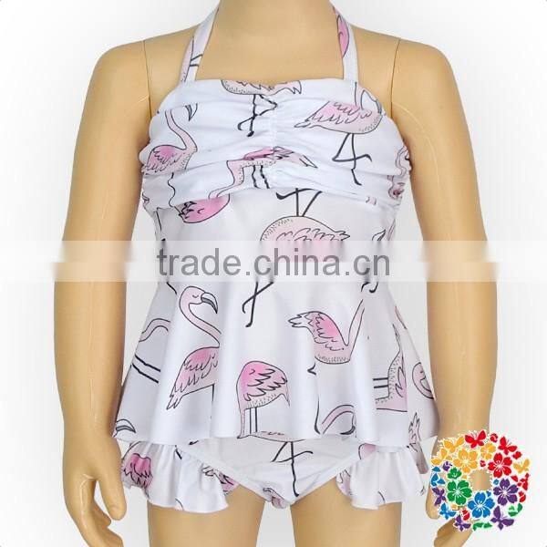 Kid Ruffle Swimwear Bikini Summer White Print Swimming Clothes set Wholesale Swimsuits