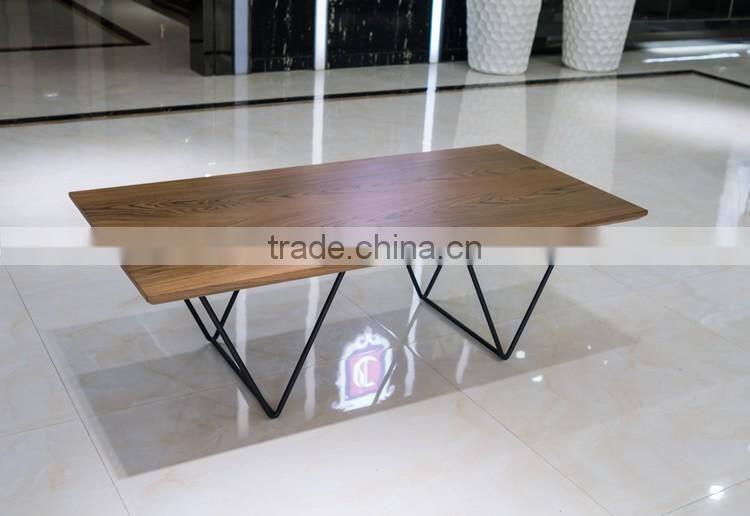 Rustic Coffee Table Natural Walnut Finished Wood Top Black Steel Metal Base TA-828L TA-828S