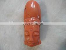 wholesale 20-55mm orange chakra buddha head carved natural coral pendant