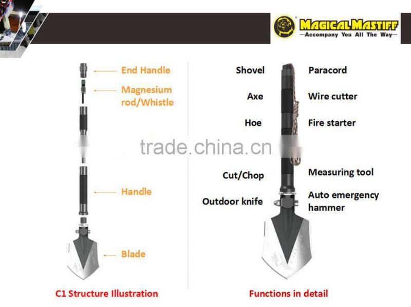 New Model Outdoor Multifunction Hunting Gear Shovel Knife Saw Hoe Fire Starter Flint