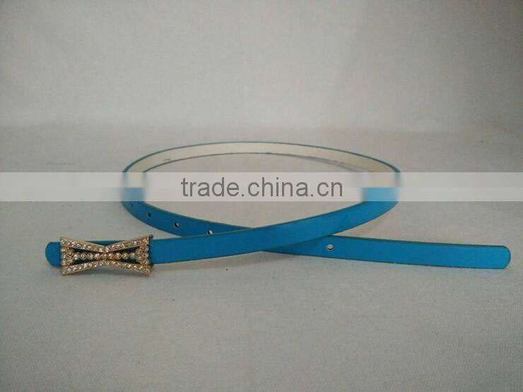 Wholesale colourful rhinestone paved alloy buckle sex women lady thin PU waist belt
