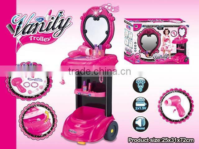 dresser with mirror and lights