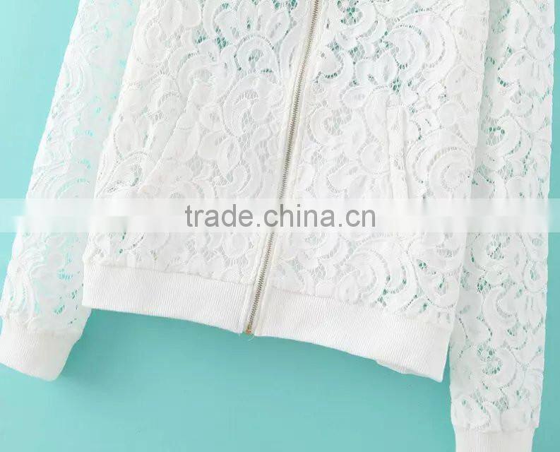 Hot Sale Women Lace Jacket Hollow Out Jacket Women Tops Long Sleeve Slim Black Outwear Women Lace Coat