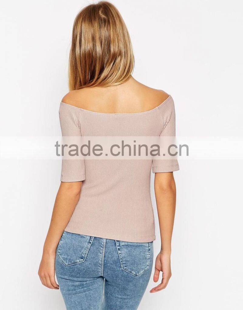 Latest arrival Off Shoulder Top in Rib with Boat neckline