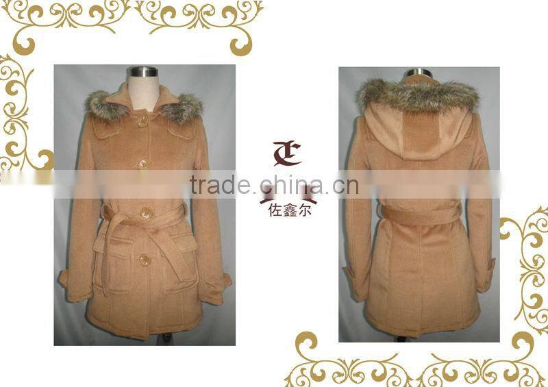 Long Wool Overcoat with hood fur