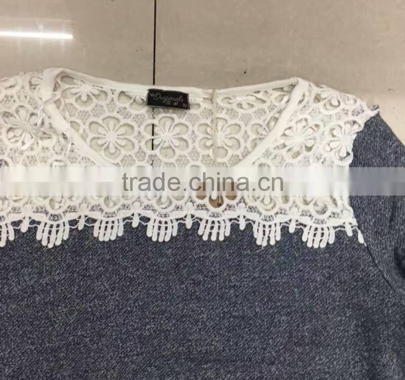 Clearance sale womencotton french terry lace t-shirt