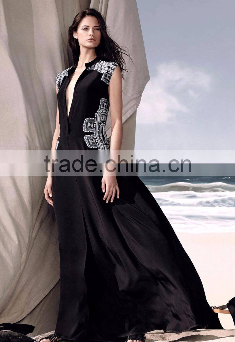 Best Long Black Colors Women Dress Embroidered Plain Evening Dress