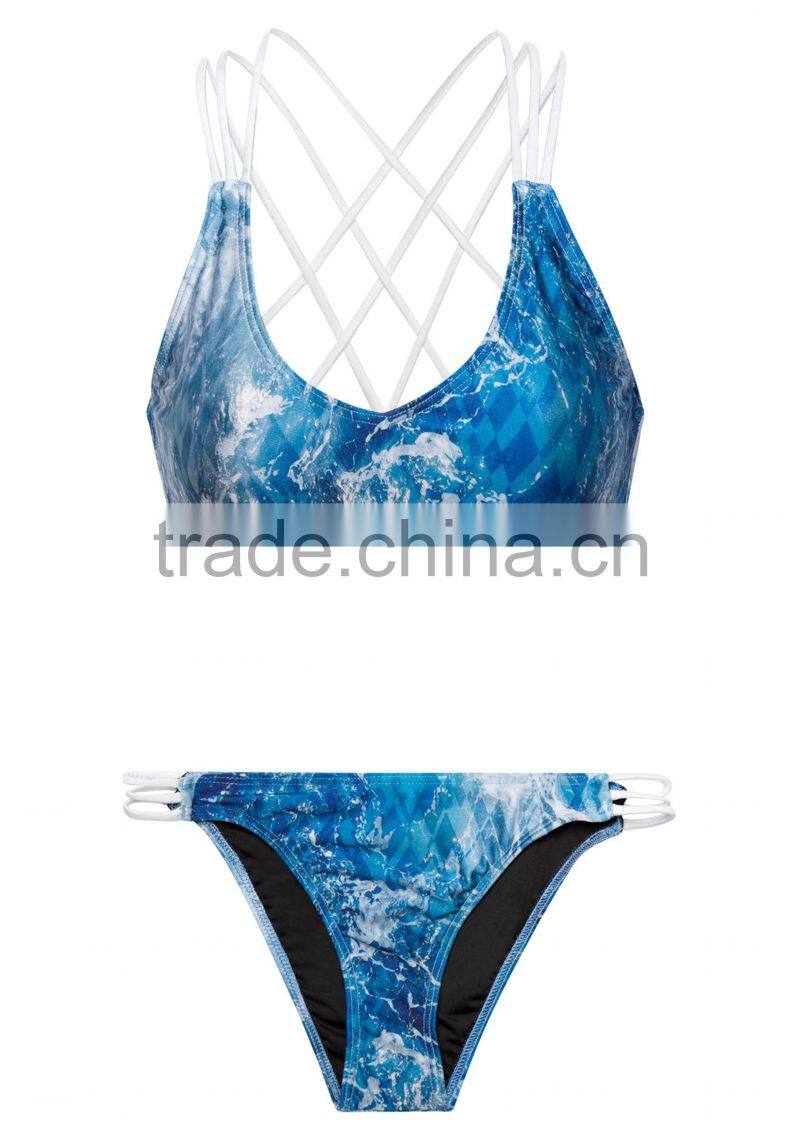 ladies fashion print and cross strap bikini-2