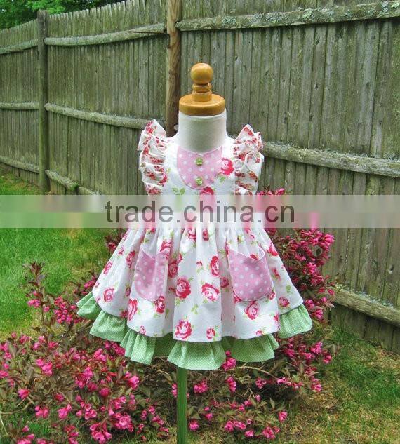 Latest design 3 year old girl dress 100% cotton floral two piece prom baby clothes dress set