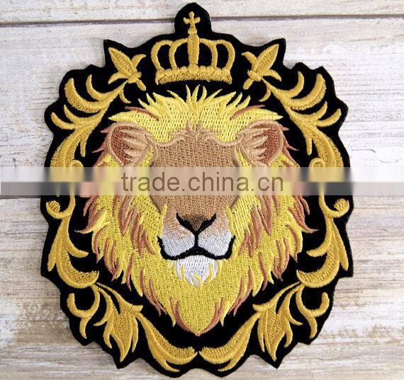 Custom high quality embroidered lion patch for clothes embroidery patch made in china choose size/color