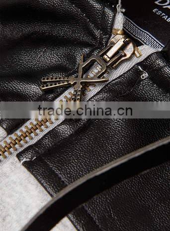 good quality mens grey plain zip-up hoodies with leather patches and hood