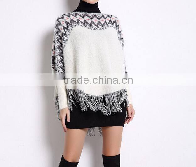 zigzag pattern fringed new deisgn women poncho sweater