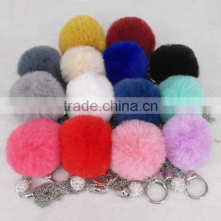 2017 Cute rabbit Faux fur ball key chain metal tassel fur ball keychain bag charms 115