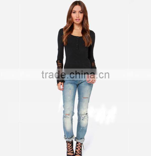 Classical black and white solid Dovetail split Net yarn splicing knitting Slim soft t shirt thin women