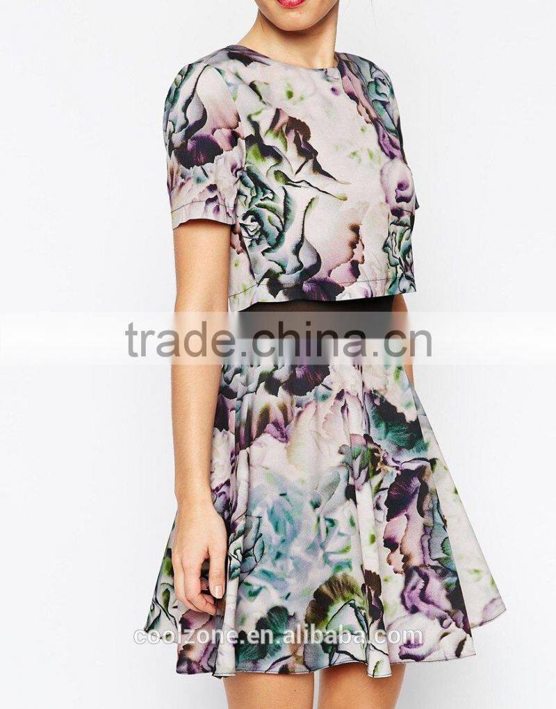 Top quality skater design all over print floral dress 2015