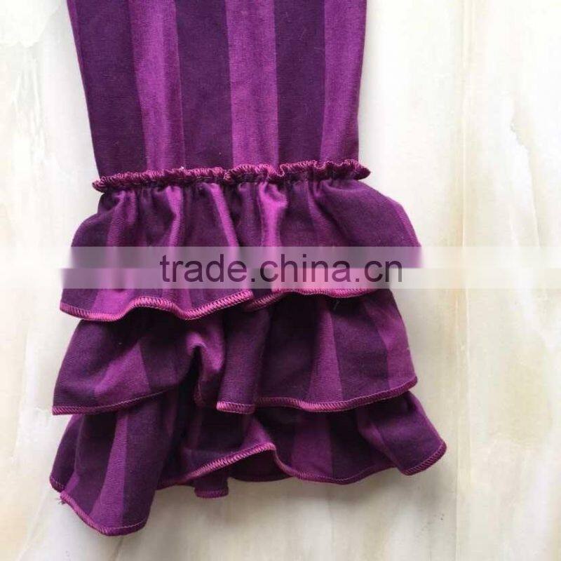 XF-243 wholesale 100% cotton kids vertical stripe icing triple ruffles legging pants