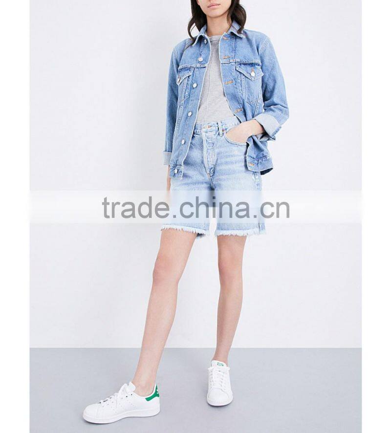 2017 hot sale OEM fashion style high-rise cotton boyfriend blue denim jeans shorts