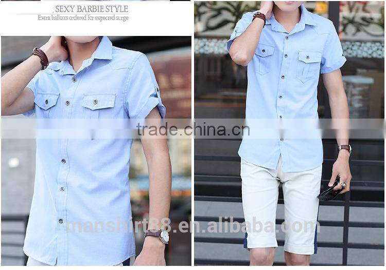 designer short sleeve thick cotton slim fit casual shirt
