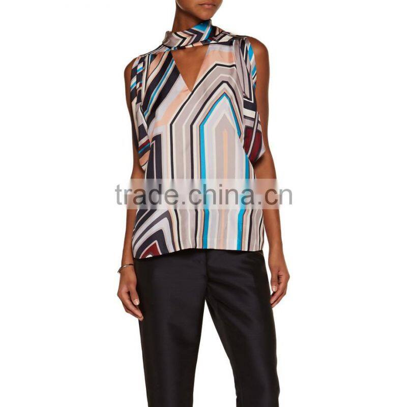 printing polyester seamless camisole staple fiber lady blouse new style