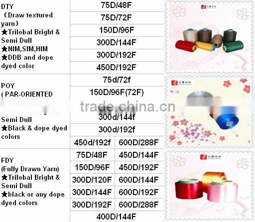 100% polyester dope dyed POY partially oriented yarn