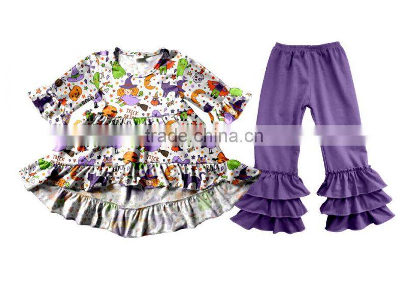 2017 New Style Halloween Holiday Clothes Sets Pumpkin Remake Frock Designs Baby Girl Boutique Clothing Sets