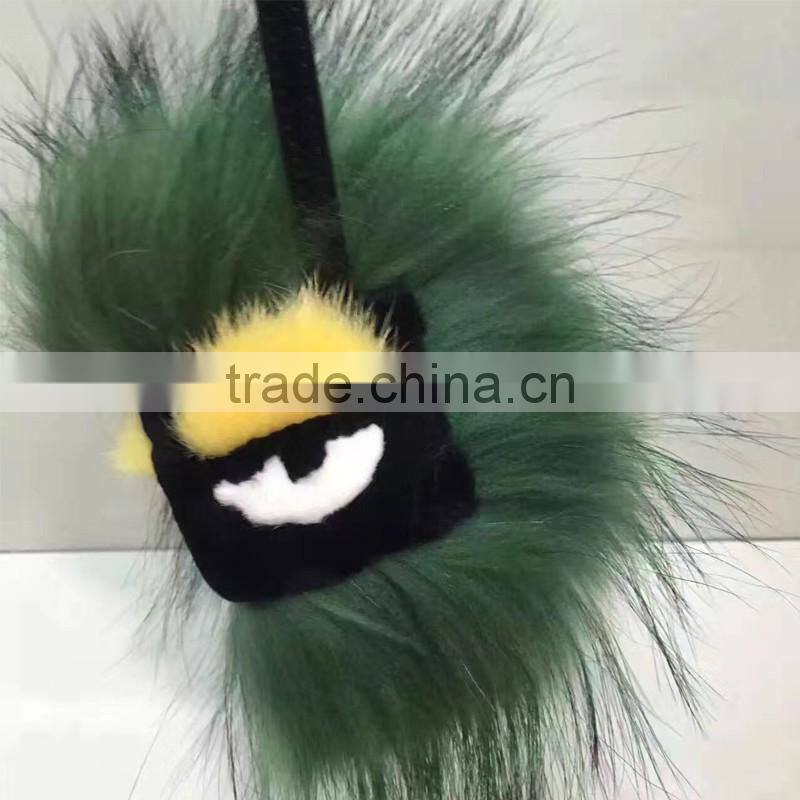Colorful Promotional fashion fur accessories Raccoon Fur fuzzy KeyChain
