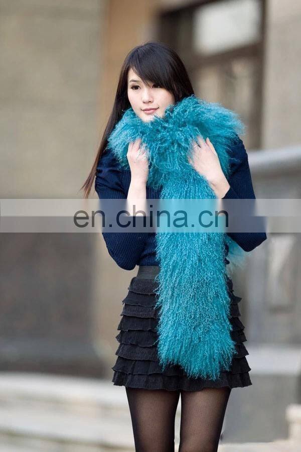 Long hair tibet Mongolian Lamb Fur Scarf red shawl for women