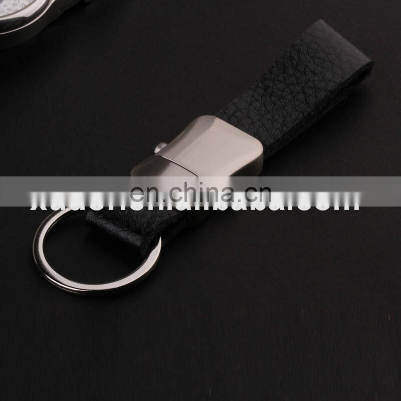 black split leather strap keychain with button separate